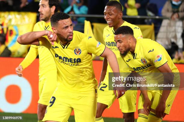 Francis Coquelin of Villarreal celebrates scoring his side's second goal before it was ruled out by VAR during the UEFA Champions League Quarter...