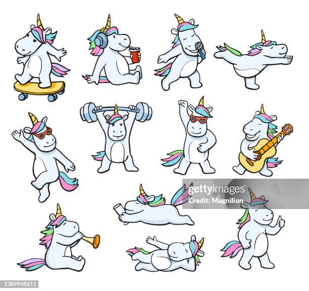 stockillustraties, clipart, cartoons en iconen met unicorn set - unicorn