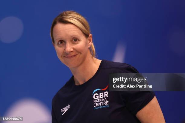 Melanie Marshall, Coach of Adam Peaty looks on during day two of the British Swimming Championships at Ponds Forge on April 06, 2022 in Sheffield,...