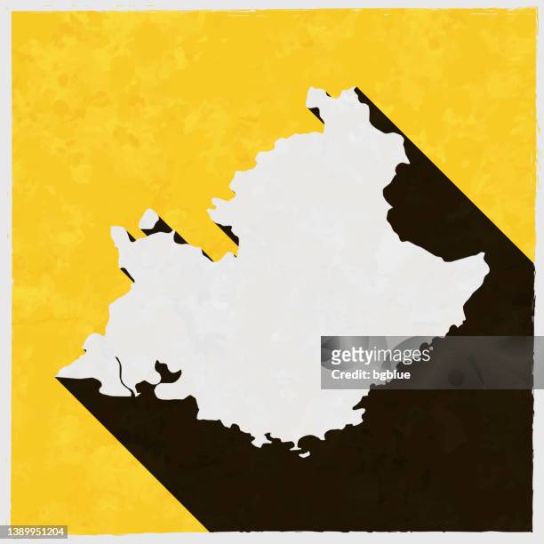ilustrações de stock, clip art, desenhos animados e ícones de provence-alpes-cote d'azur map with long shadow on textured yellow background - bouches du rhône