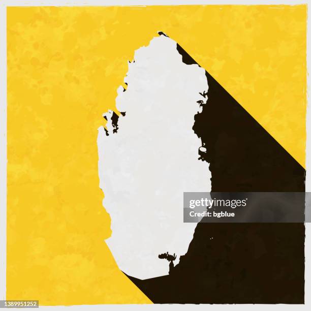 qatar map with long shadow on textured yellow background - doha stock illustrations
