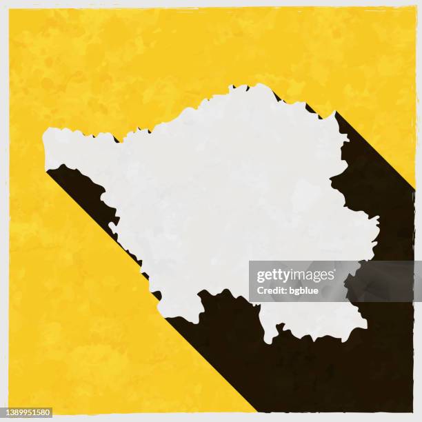 saarland map with long shadow on textured yellow background - fancy frame border stock illustrations