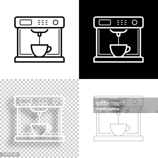 illustrazioni stock, clip art, cartoni animati e icone di tendenza di macchina da caffè. icona per il design. sfondi vuoti, bianchi e neri - icona a forma di linea - caffettiera