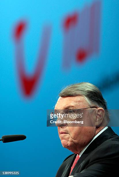 Klaus Mangold, chairman of the supervisory board of TUI AG, pauses during the company's results news conference in Hanover, Germany, on Wednesday,...