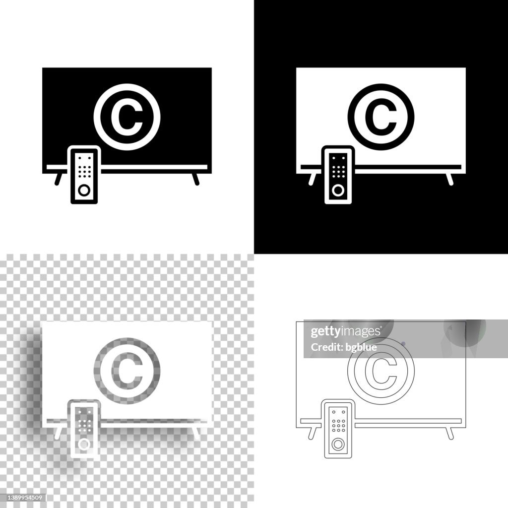 TV avec symbole de copyright. Icône pour le design. Arrière-plans vides, blancs et noirs - Icône de ligne