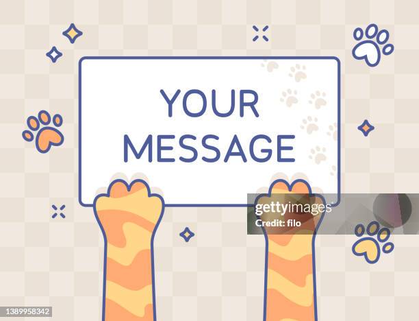 stockillustraties, clipart, cartoons en iconen met cat or dog holding up sign with copy space - huiskat