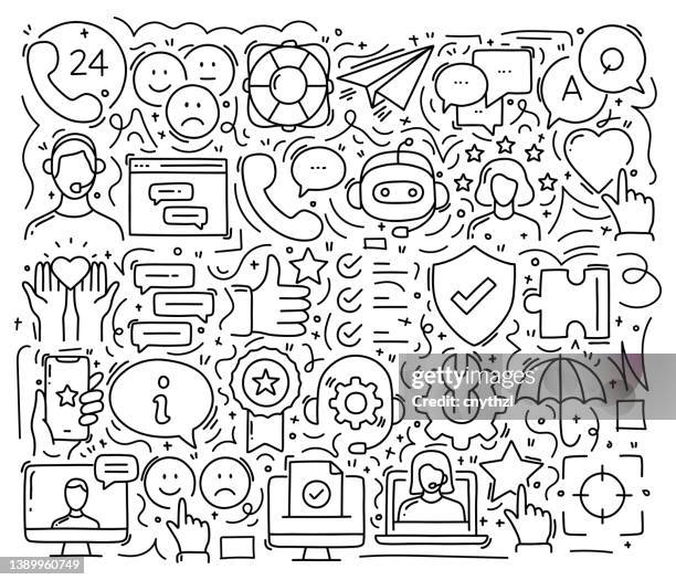 Customer Support Related Objects And Elements Hand Drawn Vector Doodle ...