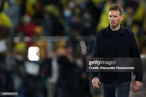 Julian Nagelsmann, head coach of FC Bayern München reacts after the UEFA Champions League Quarter Final Leg One match between Villarreal CF and...