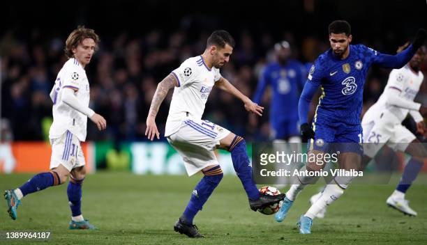 Dani Ceballos, player of Real Madrid, in action during the UEFA Champions League Quarter Final Leg One match between Chelsea FC and Real Madrid at...