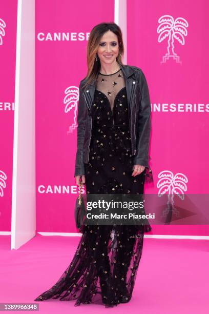 Fabienne Carat attends the pink carpet during the 5th Canneseries Festival - Day Six on April 06, 2022 in Cannes, France.