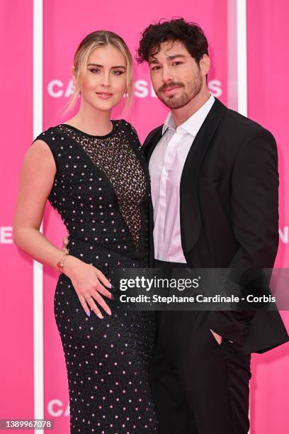 Valentina Ferragni and Luca Vezil attend the pink carpet during the 5th Canneseries Festival - Day Six on April 06, 2022 in Cannes, France.