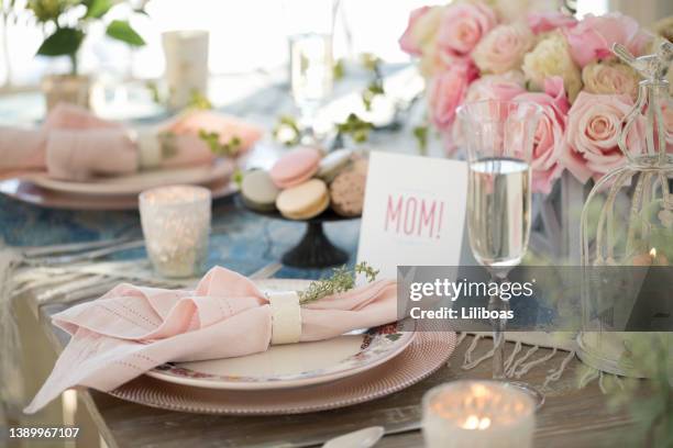 elegant mother's day dining table - pink champagne stock pictures, royalty-free photos & images