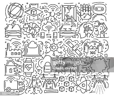 Future Of Technology Related Objects And Elements Hand Drawn Vector ...