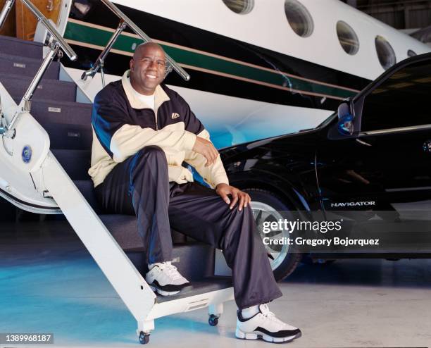 American former professional basketball player Magic Johnson at Van Nuys airport in October, 2005 in Van Nuys, California.