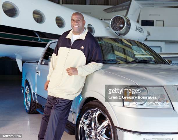 American former professional basketball player Magic Johnson at Van Nuys airport in October, 2005 in Van Nuys, California.
