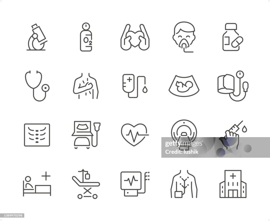 Diagnostics icon set. Editable stroke weight. Pixel perfect icons.