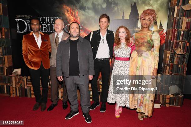 William Nadylam, David Yates, Dan Fogler, Eddie Redmayne, Victoria Yeates and Jessica Williams attend "Fantastic Beasts: The Secrets of Dumbledore"...