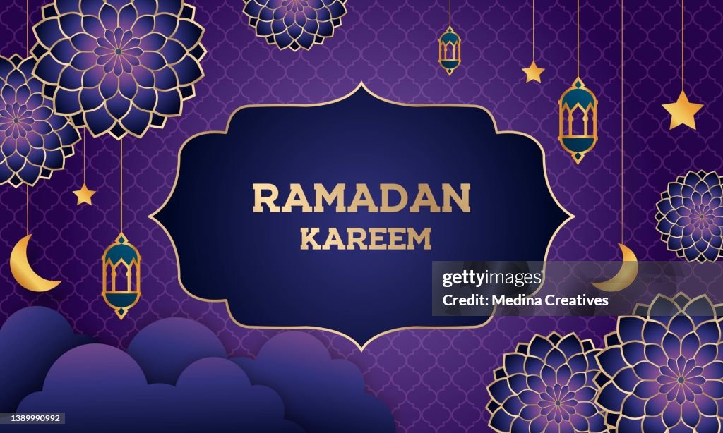 Arabic Ornamental Patterned Background of Islamic Mosque, Design Greeting Card for Ramadan Kareem