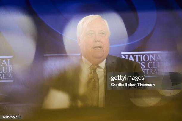 Clive Palmer, Chairman of The United Australia Party, delivers the National Press Club address at the National Press Club on April 07, 2022 in...