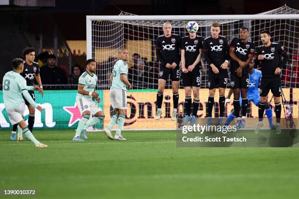 Thiago Almada of Atlanta United prepares to take a free kick against D.C. United during the first half of the MLS game at Audi Field on April 2, 2022...