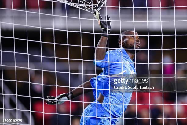 Bill Hamid of D.C. United in action against the Atlanta United during the second half of the MLS game at Audi Field on April 2, 2022 in Washington,...