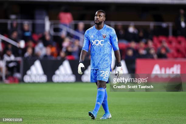 Bill Hamid of D.C. United looks on after conceding a goal against the Atlanta United during the second half of the MLS game at Audi Field on April 2,...