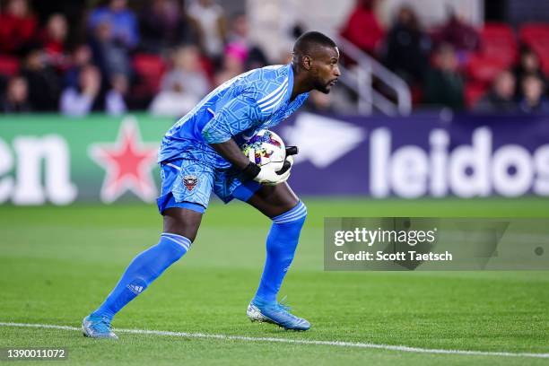 Bill Hamid of D.C. United makes a save against Atlanta United during the second half of the MLS game at Audi Field on April 2, 2022 in Washington, DC.