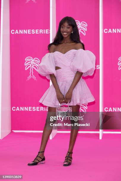 Emmanuelle Koffi attends the pink carpet during the 5th Canneseries Festival - Day Six on April 06, 2022 in Cannes, France.