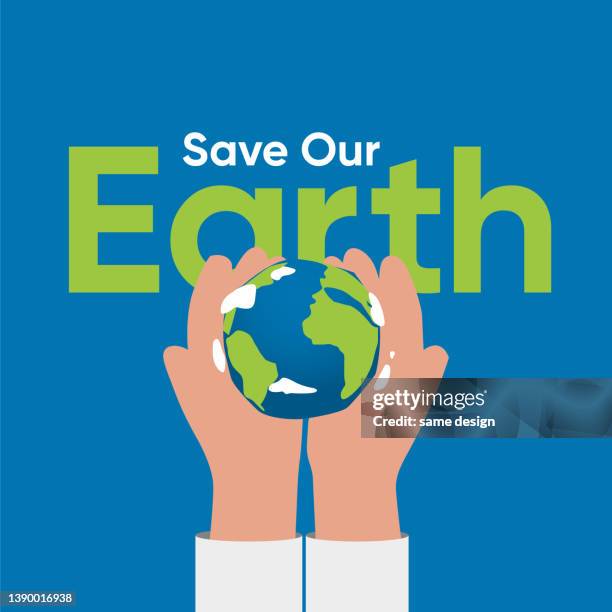 earth day concept. human hands holding globe - river pollution stock illustrations
