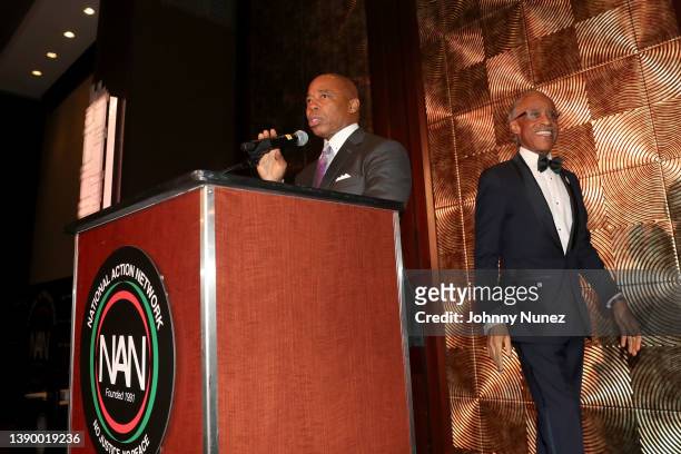 Mayor Eric Adams and Reverend Al Sharpton attend 2022 National Action Network Convention at Sheraton New York Hotel & Towers on April 07, 2022 in New...