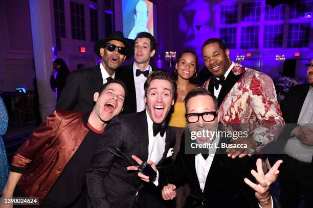 Jimmy Jam, Mark Ronson, Erich Bergen, Alicia Keys and Busta Rhymes attend Clive Davis' 90th Birthday Celebration at Cipriani South Street at Casa...