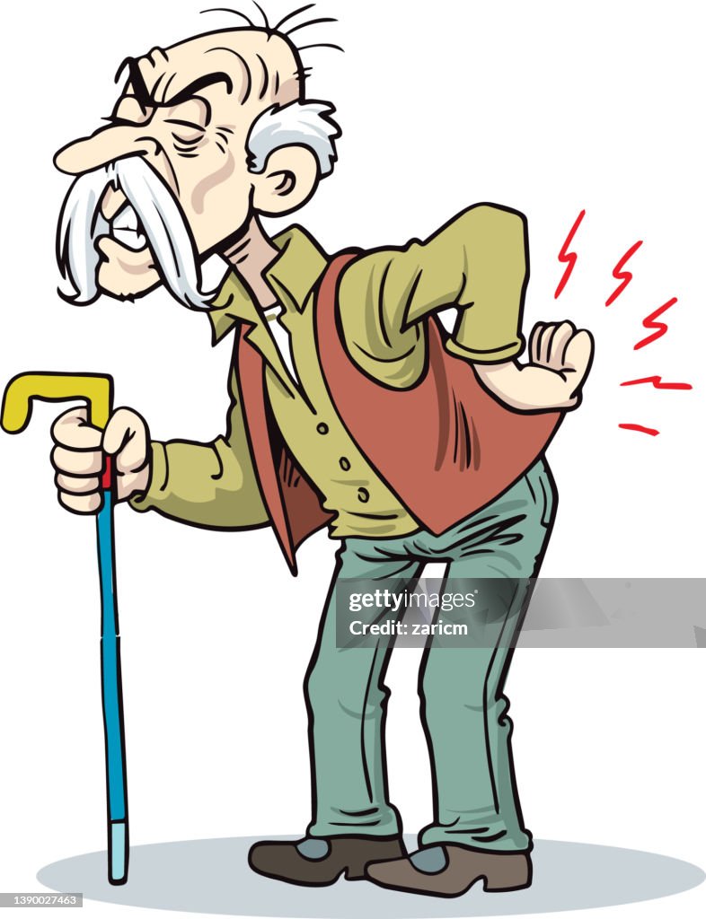 Old Man With A Cane An Elderly Man Suffering From Back Pain High