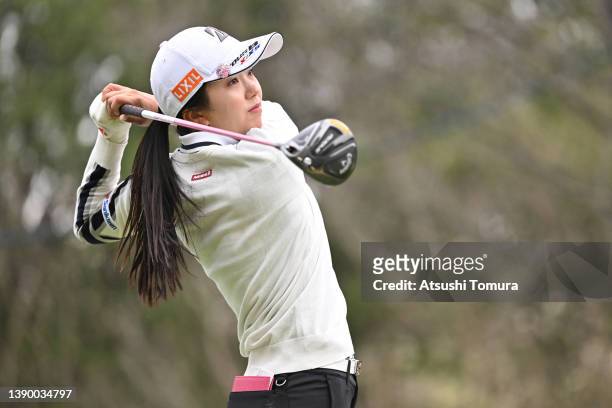 Kotone Hori of Japan hits her tee shot on the 1st hole during the pro-am of the Fujiflim Studio Alice Ladies Open at Ishizaka Golf Club on April 07,...