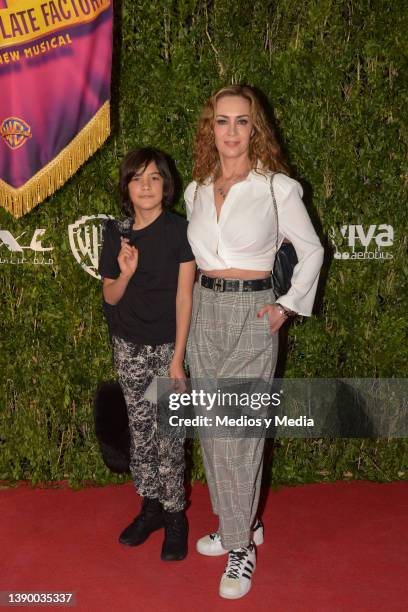 Nicolas Jimenes and Anette Michel pose for photos during the premiere of the musical "Charlie and the Chocolate Factory" at Centro Cultural Teatro 1...