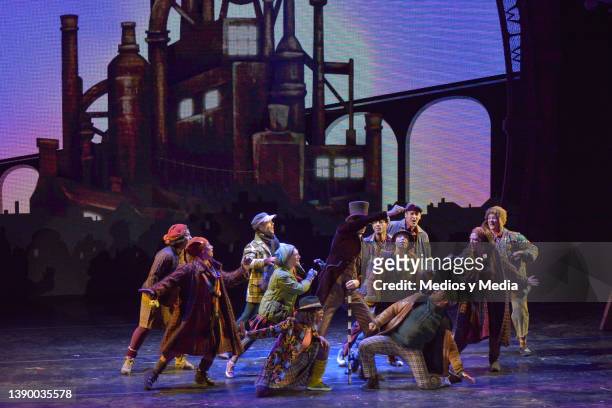 General view of the performance during the premiere of the musical "Charlie and the Chocolate Factory" at Centro Cultural Teatro 1 on April 6, 2022...