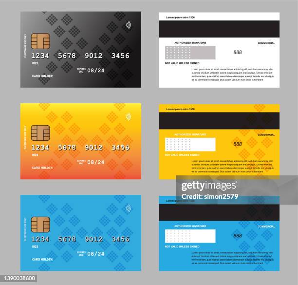 kreditkarten-set mit buntem abstraktem design hintergrundkarte - credit card mockup stock-grafiken, -clipart, -cartoons und -symbole