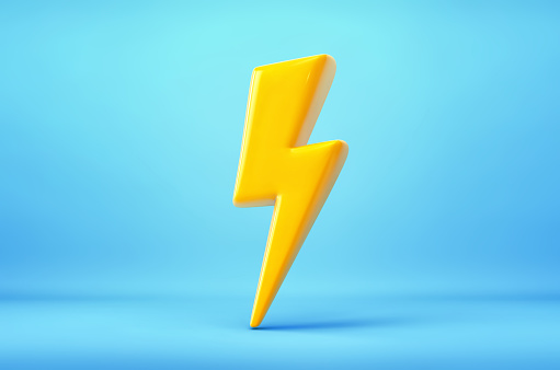 Yellow thunderbolt, flash of lightning. Symbol of energy and power