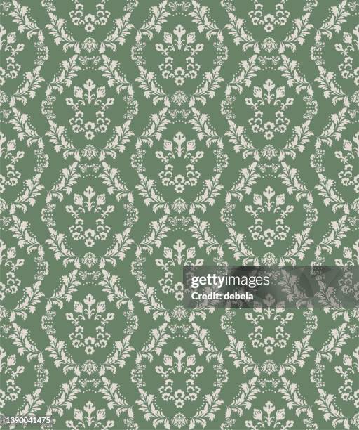 green victorian damask luxury decorative fabric pattern - leigh french 幅插畫檔、美工圖案、卡通及圖標