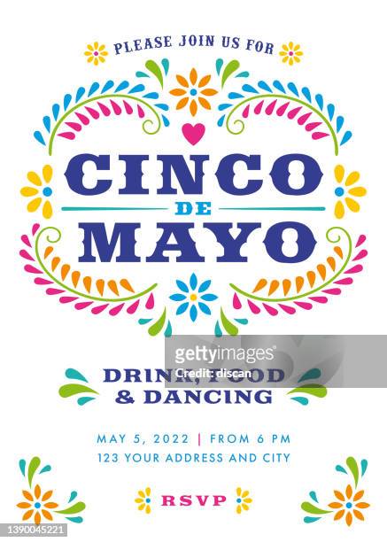 ilustrações de stock, clip art, desenhos animados e ícones de cinco de mayo party. party invitation with floral and decorative elements. - cultura mexicana