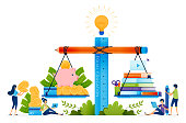 Education illustration of learning costs that become more equitable and accessible for every level of society become more educated. Landing page, web, website, banner, ads, card, apps, brochure, flyer