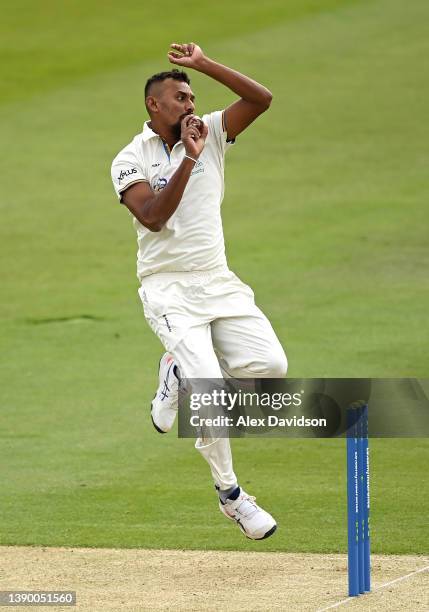 Suranga Lakmal of Derbyshire bowls during Day One of the LV= Insurance County Championship match between Middlesex and Derbyshire at Lord's Cricket...