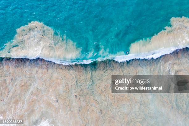 aerial view of a breaking wave, big island, hawaii. - hapuna beach stockfoto's en -beelden