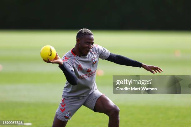 Moussa Djenepo during a Southampton FC training session at the Staplewood Campus on April 07, 2022 in Southampton, England.