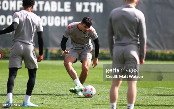 Armando Broja during a Southampton FC training session at the Staplewood Campus on April 07, 2022 in Southampton, England.