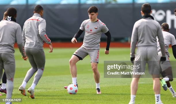 Tino Livramento during a Southampton FC training session at the Staplewood Campus on April 07, 2022 in Southampton, England.