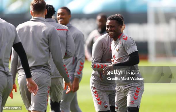 Nathan Tella during a Southampton FC training session at the Staplewood Campus on April 07, 2022 in Southampton, England.