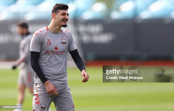 Armando Broja during a Southampton FC training session at the Staplewood Campus on April 07, 2022 in Southampton, England.