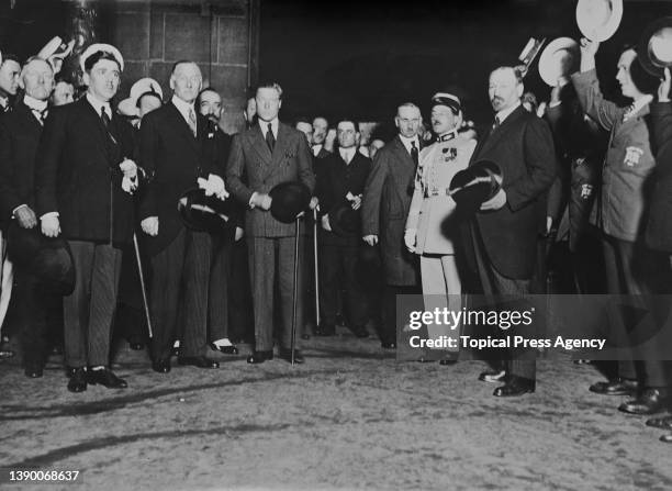 Prince Edward, Prince of Wales is welcomed by officials as he arrives in Colombes to watch the opening ceremony of the 1924 Summer Olympics in the...