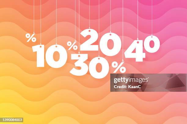 bildbanksillustrationer, clip art samt tecknat material och ikoner med number and percent signs hanging on the ropes on abstract background. vector. stock illustration - 10 percent