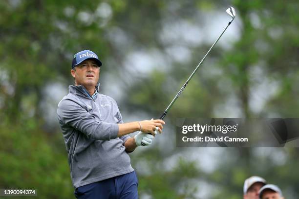 Ryan Palmer plays his shot from the fourth tee during the first round of the Masters at Augusta National Golf Club on April 07, 2022 in Augusta,...